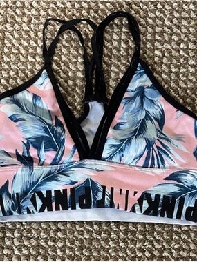 PINK Victoria's Secret Palm-Print Sports Bralette Y2K - Pink & Blue 005